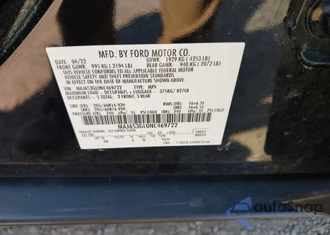 2022 Ford Ecosport Se z USA, uszkodzony, nr VIN MAJ6S3GL0NC469722